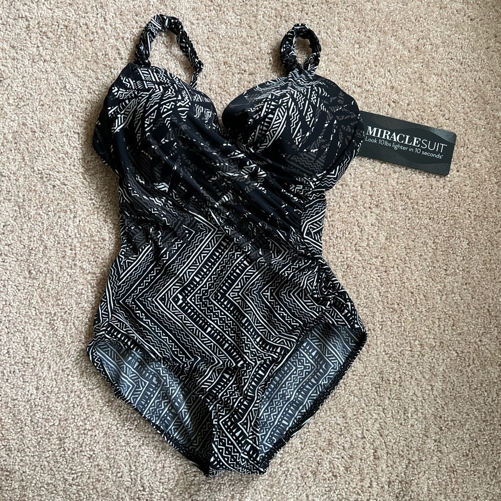 MiracleSuit size 14 black and white/brown bathing suit